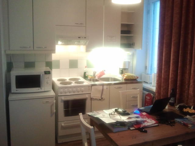 Vi kommer inte att tillreda mat här men kökshörnan är välutrustad.