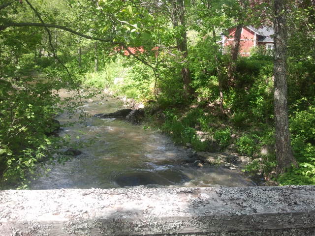 Vi besökte tre trädgårdar i Garnison. Här är vi på väg mot Annelis trädgård. Stannar upp på en av broarna som går över ån. Räcket har väl sett sina bästa dagar, men det är charmigt också. Lovisa är en vacker stad.