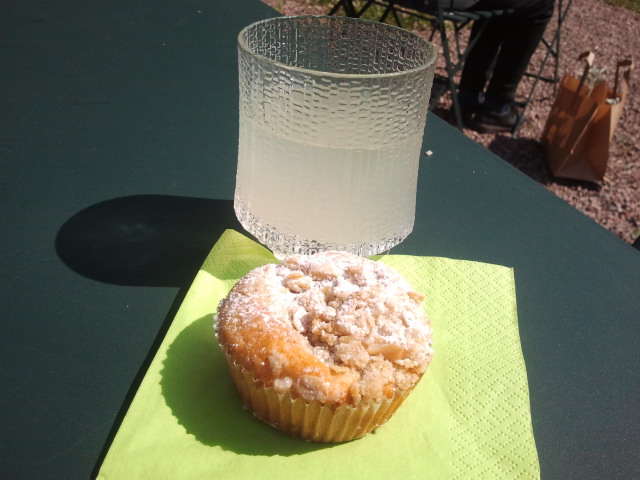 Jag satsade på en rabarbermuffins och ett glas citronsaft. Det var helt rätt val :-)