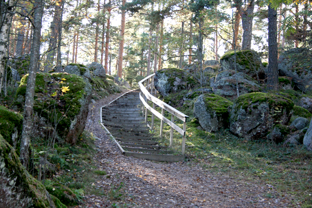I norra ändan av gamla kyrkogården finns en trätrappa som leder upp mot Kvarnåsen.