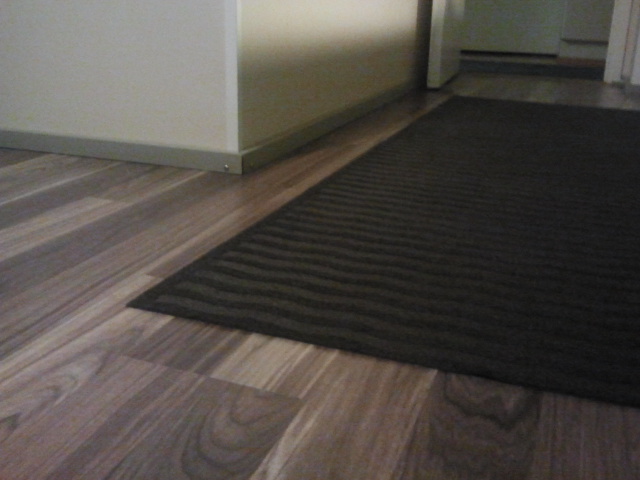 En ny matta har lagts på köksgolvet och den andra har fått flytta ut från vårt hus.