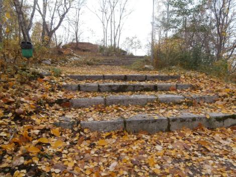 Och så lite fler bilder från närmiljön där Chrille och Jeanette bor i Eskilstuna. Genast då jag såg den här lövklädda trappan i en park ville jag ha den på bild.