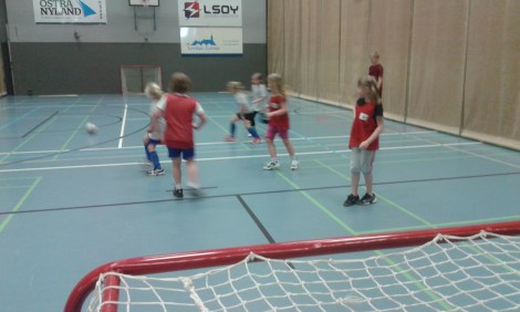 Vem vet om Elise spelar fotboll om sju år. Den här bilden tog jag då jag var på jobb i dag. En fotbollsturnering för barn i lågstadiet arrangerades i idrottshallen.