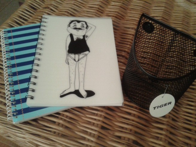 Två dagböcker och ett pennställ.