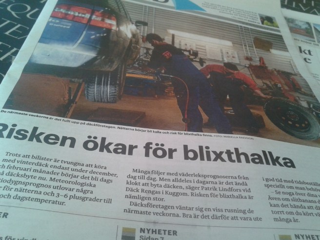 Första sidans huvudgrej, Risken ökar för blixthalka.