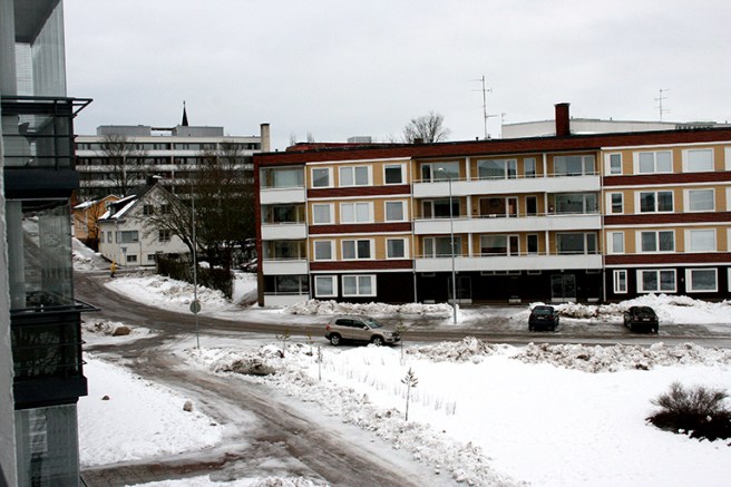 Vy söderut. Den här vägen promenerar jag mot jobbet.
