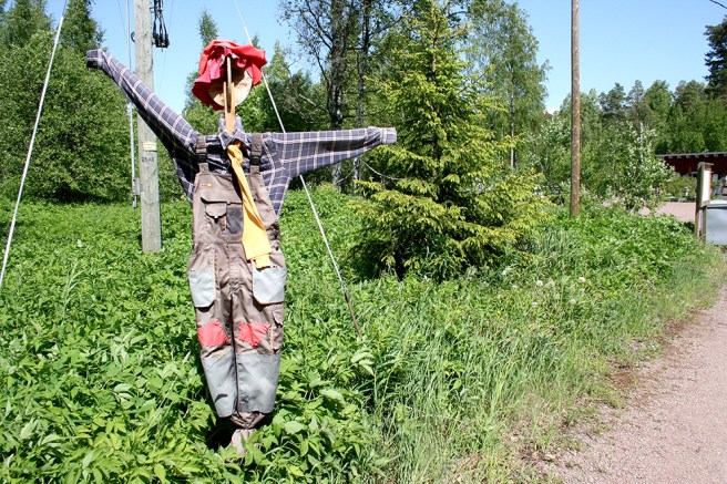 Den här kråkskrämman välkomnade oss till Eijas Garden.