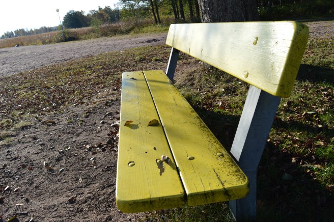 En färgglad bänk på badstranden i Lovisa.