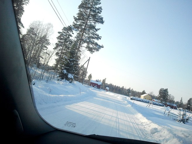 Fotograferat från bilfönstret, medan jag körde... någonstans i Lappträsk, 8.2.2012.