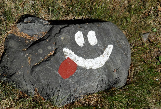 Ett minne från seglatsen. En finurlig sten utanför Benitas Café på Pellinge.