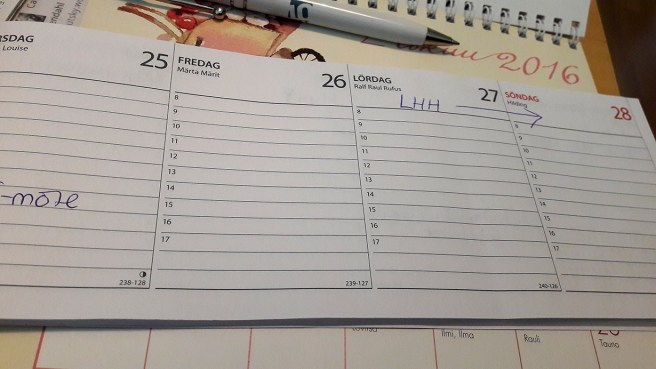 Visar några dagar i slutet av månaden som ännu inte är fullbokade. De två föregående sidorna i kalendern är redan fullklottrade :-)