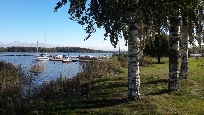 Knappt någon vind att tala om. Här syns en del av gästbåtshamnen och bryggan för allmogebåtar. Längst borta till höger paketjakten Österstjernan.