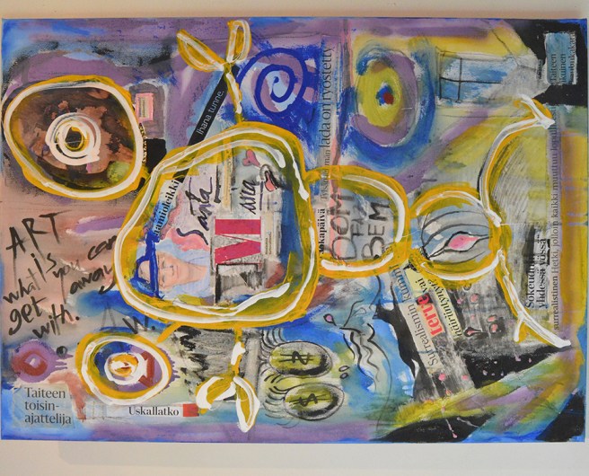 Den här tavlan fanns på en utställning på Galleri Theodor tidigare i somras. Den hängde på annat led då, men jag tycker man kan ha den att hänga hur som helst :-)